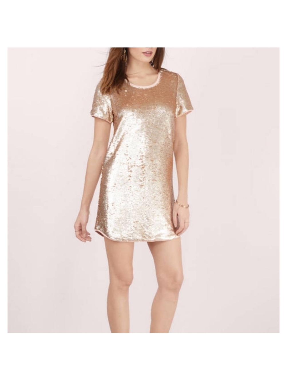 Tobi Shift in Time Sequin Dress Shirt Blush Rose Small Mini Short Sleeves